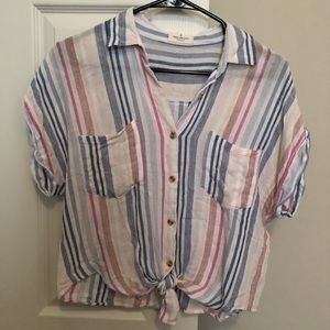 Thread & Supply Blue & Pink Button Down Top